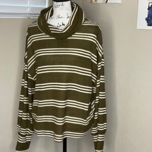 407 - Sanctuary NWT Olive Green & Off-White Stripes Turtleneck Top, Size XL